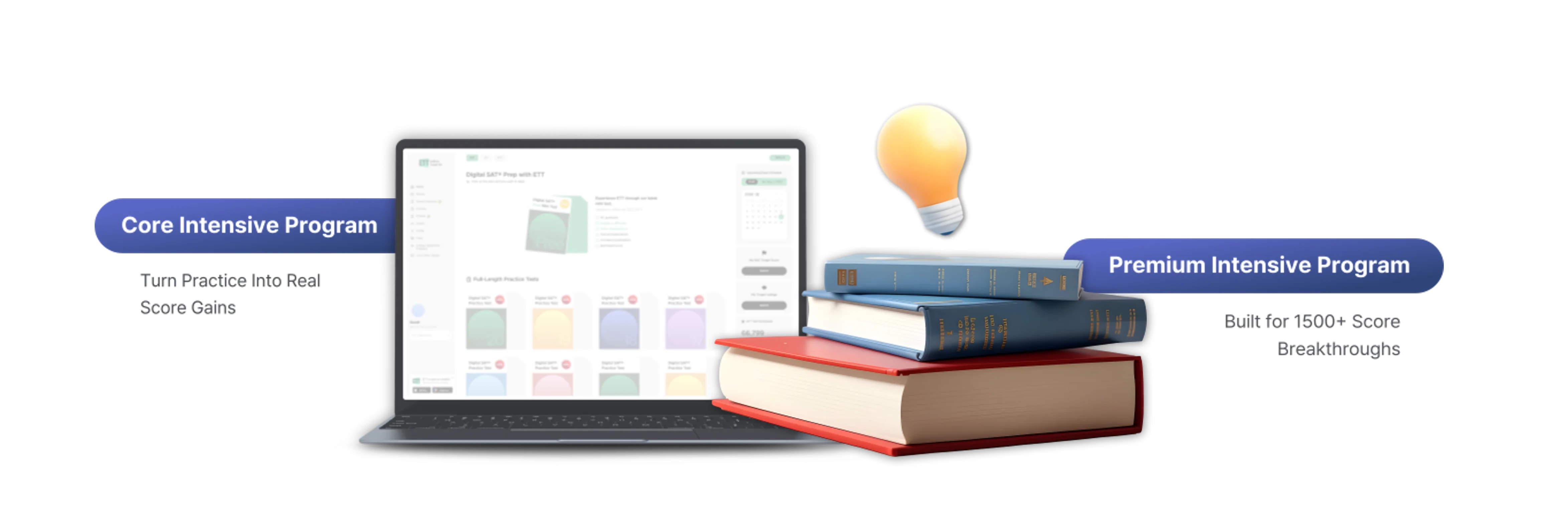 SAT Mastery Program - laptop with books and lightbulb